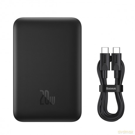 Baseus Magnetic Mini powerbank z szybkim ładowaniem 10000mAh 20W czarny + kabel Typ-C - Typ-C 60W(20V/3A) 0,5m czarny (PPCX030001)