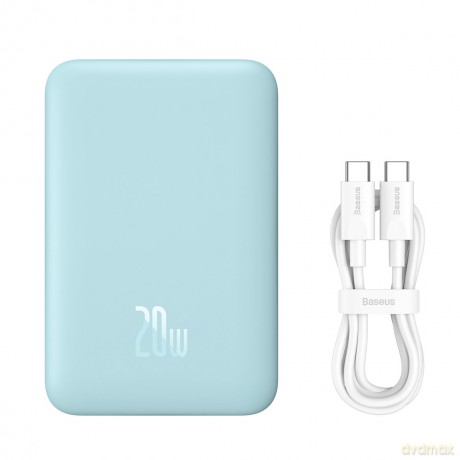Baseus Magnetic Mini powerbank z szybkim ładowaniem 10000mAh 20W niebieski + kabel Typ-C - Typ-C 60W(20V/3A) 0,5m biały (PPCX030003)