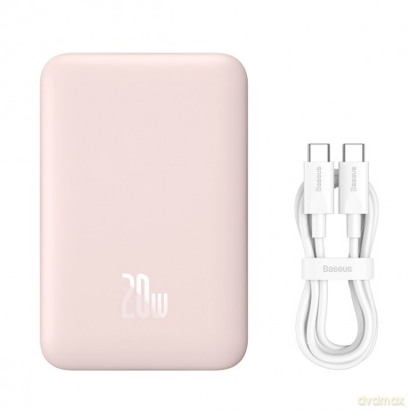 Baseus Magnetic Mini powerbank z szybkim ładowaniem 10000mAh 20W różowy + kabel Typ-C - Typ-C 60W(20V/3A) 0,5m biały (PPCX030004)