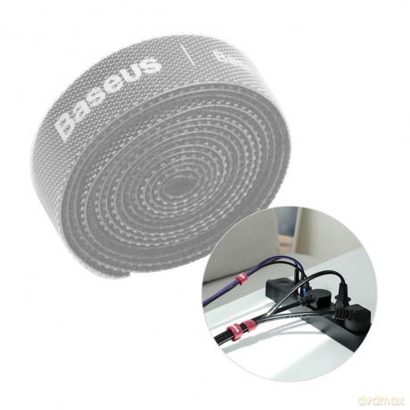 Baseus Rainbow Circle hook and loop Straps - taśma rzepowa rzep organizer kabli 1m szary(ACMGT-E0G)