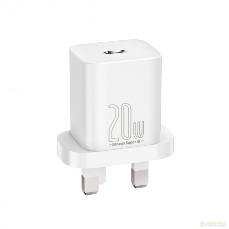 Baseus Super Si 1C szybka ładowarka USB Typ C 20W Power Delivery UK biała + kabel USB Typ C - Lightning 1m (TZCCSUP-K02)