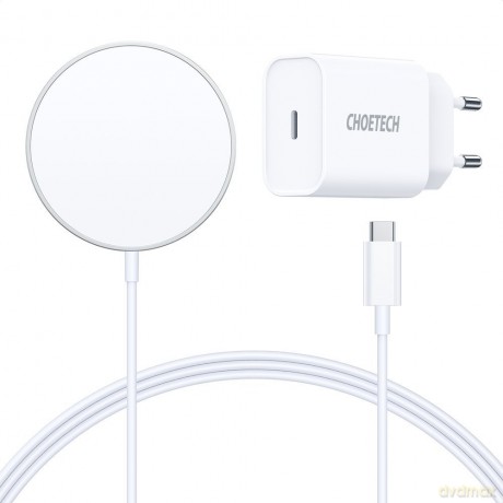 Choetech zestaw magnetyczna ładowarka bezprzewodowa Qi 15W + ładowarka sieciowa 20 W Power Delivery (kompatybilna z MagSafe) biały (T517-F)