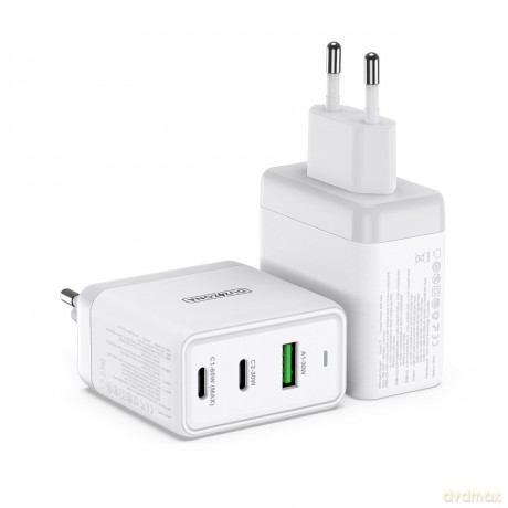 Duzzona 3-portowa ładowarka sieciowa GaN 2 x USB Typ C + USB 65W PD QC3.0 biała (T1)
