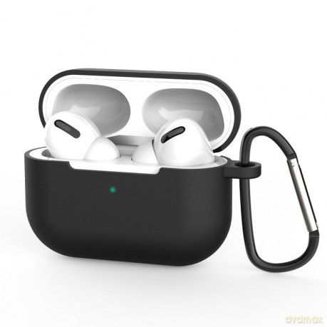 Etui do AirPods Pro silikonowy miękki pokrowiec na słuchawki + brelok karabińczyk zawieszka czarny (case D)