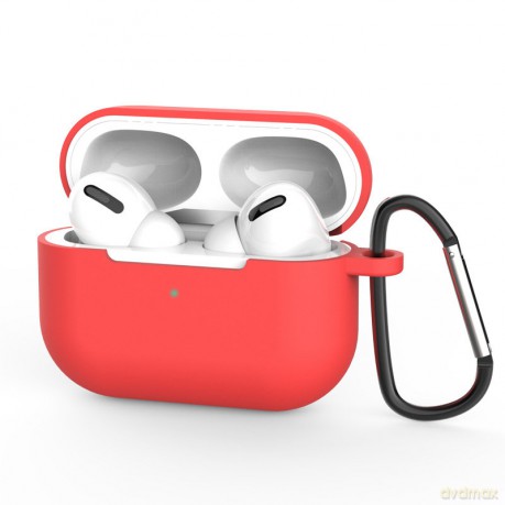 Etui do AirPods Pro silikonowy miękki pokrowiec na słuchawki + brelok karabińczyk zawieszka czerwony (case D)