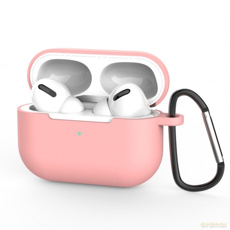 Etui do AirPods Pro silikonowy miękki pokrowiec na słuchawki + brelok karabińczyk zawieszka różowy (case D)