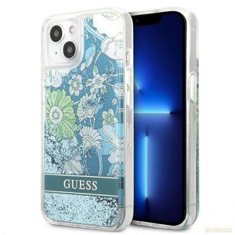 Guess GUHCP13MLFLSN iPhone 13 6,1" zielony/green hardcase Flower Liquid Glitter