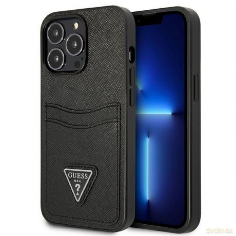 Guess GUHCP13XPSATPK iPhone 13 Pro Max 6,7"czarny/black hardcase SaffianoTriangle Logo Cardslot