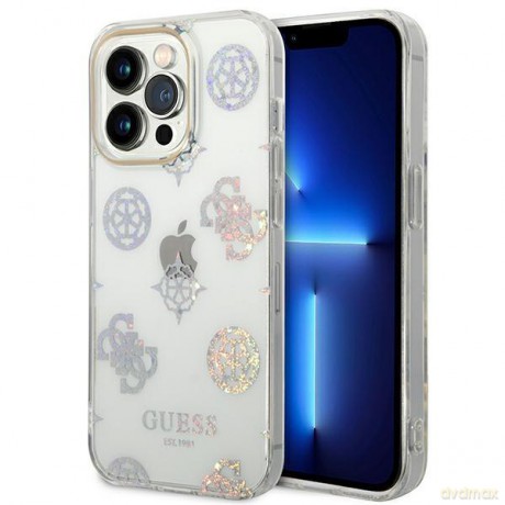 Guess GUHCP14LHTPPTH iPhone 14 Pro 6,1" przezroczysty/transparent hard case Peony Glitter