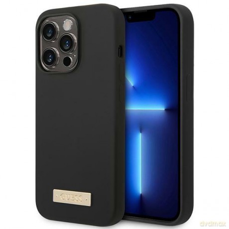 Guess GUHMP14LSBPLK iPhone 14 Pro 6,1" czarny/black hard case Silicone Logo Plate MagSafe