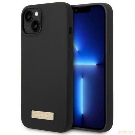Guess GUHMP14SSBPLK iPhone 14 6,1" czarny/black hard case Silicone Logo Plate MagSafe