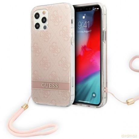 Guess GUOHCP12MH4STP iPhone 12/12 Pro różowy/pink hardcase 4G Print Strap
