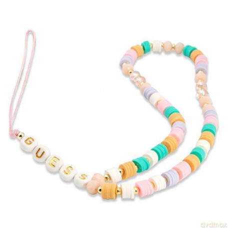 Guess zawieszka GUSTFLWP Phone Strap różowy/pink Heishi Beads