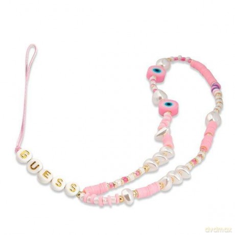 Guess zawieszka GUSTSHPP Phone Strap rózowy/pink Beads Shell