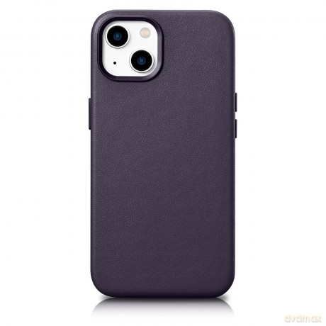 iCarer Case Leather pokrowiec etui z naturalnej skóry do iPhone 14 Plus ciemnofioletowy (kompatybilne z MagSafe)