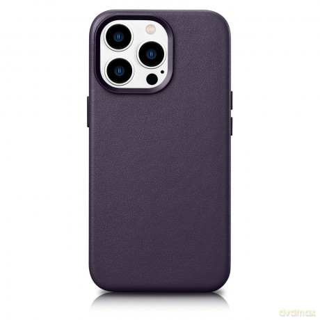 iCarer Case Leather pokrowiec etui z naturalnej skóry do iPhone 14 Pro Max ciemnofioletowy (WMI14220708-DP) (kompatybilne z MagSafe)