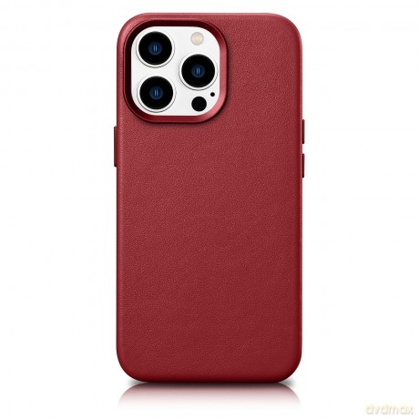 iCarer Case Leather pokrowiec etui z naturalnej skóry do iPhone 14 Pro Max czerwony (WMI14220708-RD) (kompatybilne z MagSafe)