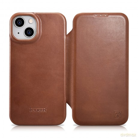iCarer CE Oil Wax Premium Leather Folio Case skórzane etui iPhone 14 Plus z klapką magnetyczne MagSafe brązowy (AKI14220707-BN)