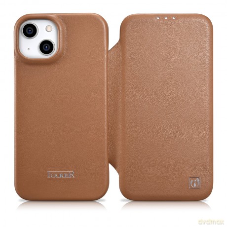 iCarer CE Premium Leather Folio Case skórzane etui iPhone 14 Plus z klapką magnetyczne MagSafe brązowy (WMI14220715-BN)
