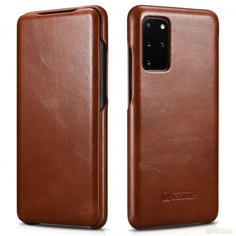 iCarer Curved Edge Vintage Folio skórzane etui pokrowiec ze skóry naturalnej Samsung Galaxy S20+ brązowy (RS992007-BN)