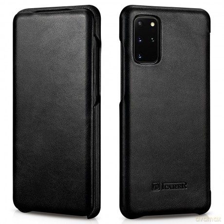 iCarer Curved Edge Vintage Folio skórzane etui pokrowiec ze skóry naturalnej Samsung Galaxy S20+ czarny (RS992007-BK)
