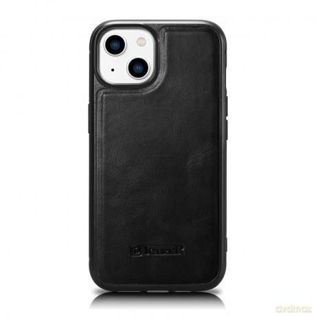 iCarer Leather Oil Wax etui pokryte naturalną skórą do iPhone 14 Plus (kompatybilne z MagSafe) czarny (WMI14220719-BK)