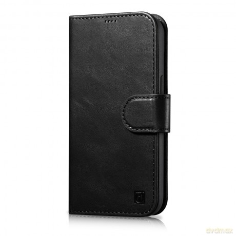 iCarer Oil Wax Wallet Case 2in1 etui iPhone 14 Pro Max skórzany pokrowiec z klapką Anti-RFID czarny (WMI14220724-BK)