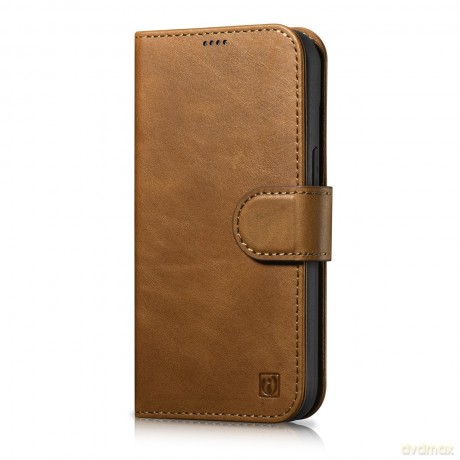 iCarer Oil Wax Wallet Case 2in1 etui iPhone 14 skórzany pokrowiec z klapką Anti-RFID brązowy (WMI14220721-TN)