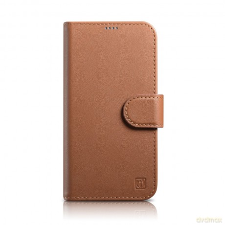iCarer Wallet Case 2in1 etui iPhone 14 Pro skórzany pokrowiec z klapką Anti-RFID brązowy (WMI14220726-BN)