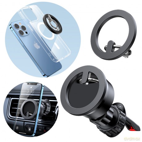 Joyroom zestaw wielofunkcyjny magnetyczny uchwyt samochodowy ring podstawka do telefonu czarny (JR-ZS294) [UCHWYT]