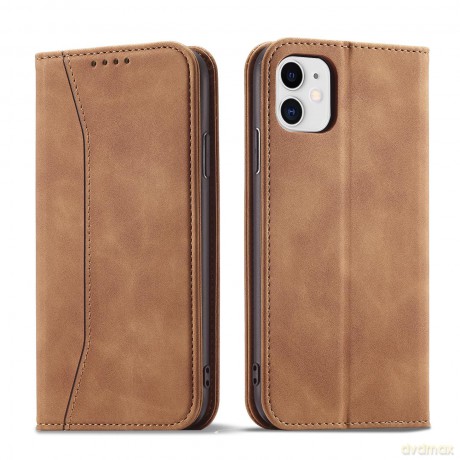Magnet Fancy Case etui do iPhone 12 pokrowiec portfel na karty kartę podstawka brązowy