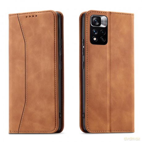 Magnet Fancy Case etui do Xiaomi Redmi Note 11 pokrowiec portfel na karty kartę podstawka brązowy