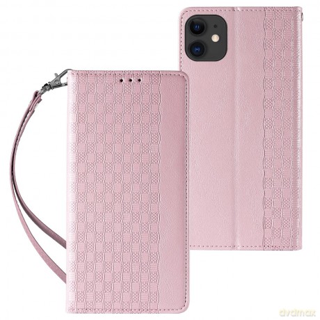 Magnet Strap Case etui do iPhone 13 pokrowiec portfel + mini smycz zawieszka różowy