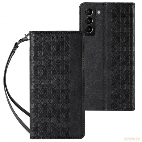 Magnet Strap Case etui do Samsung Galaxy S22 pokrowiec portfel + mini smycz zawieszka czarny