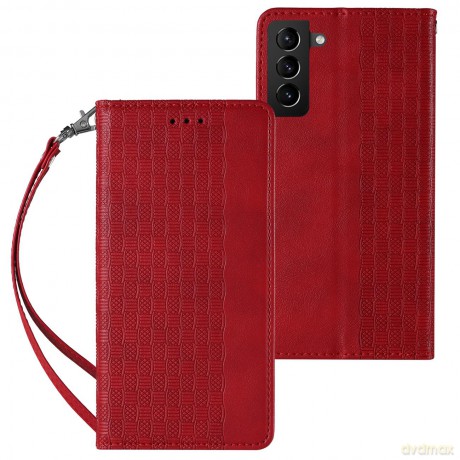 Magnet Strap Case etui do Samsung Galaxy S22 pokrowiec portfel + mini smycz zawieszka czerwony