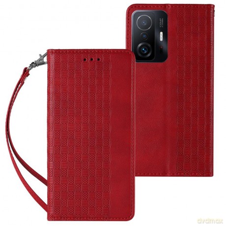 Magnet Strap Case etui do Xiaomi Redmi Note 11 pokrowiec portfel + mini smycz zawieszka czerwony