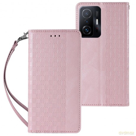 Magnet Strap Case etui do Xiaomi Redmi Note 11 Pro pokrowiec portfel + mini smycz zawieszka różowy