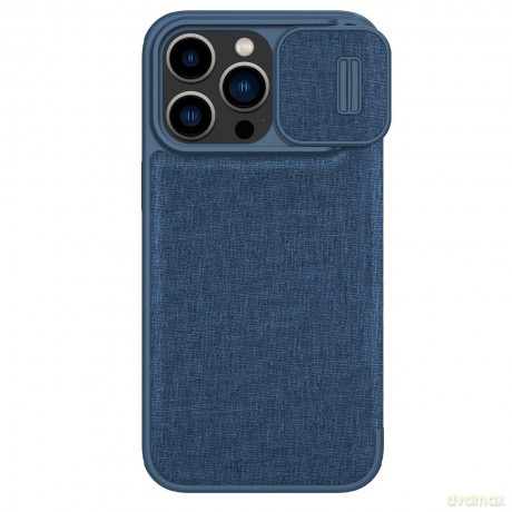 Nillkin Qin Cloth Pro Case etui do iPhone 14 Pro osłona na aparat kabura pokrowiec obudowa z klapką niebieski