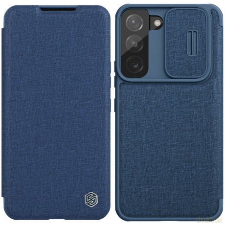 Nillkin Qin Cloth Pro Case etui do Samsung Galaxy S22+ (S22 Plus) osłona na aparat kabura pokrowiec obudowa z klapką niebieski