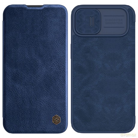 Nillkin Qin Leather Pro Case etui iPhone 14 osłona na aparat kabura pokrowiec obudowa z klapką niebieski