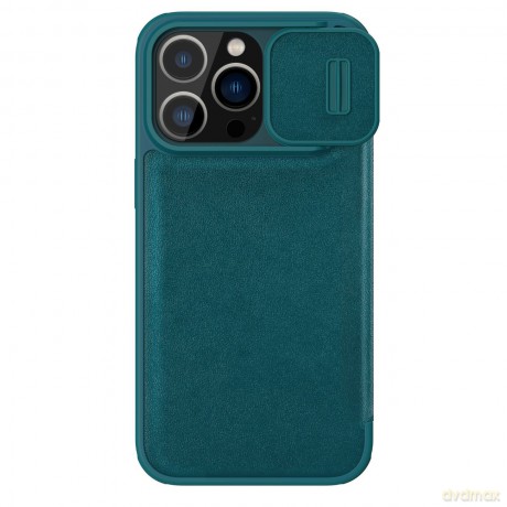 Nillkin Qin Leather Pro Case etui iPhone 14 Pro Max osłona na aparat kabura pokrowiec obudowa z klapką zielony