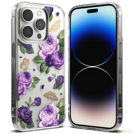 Ringke Fusion Design pancerne etui pokrowiec z żelową ramką iPhone 14 Pro Max przezroczysty (Purple rose) (FD645E29)