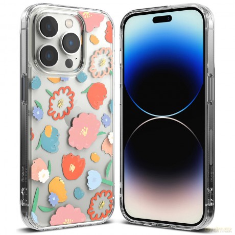 Ringke Fusion Design pancerne etui pokrowiec z żelową ramką iPhone 14 Pro przezroczysty (Floral) (FD641E31)
