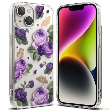 Ringke Fusion Design pancerne etui pokrowiec z żelową ramką iPhone 14 przezroczysty (Purple rose) (FD633E29)