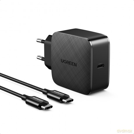 Ugreen GaN (azotek galu) szybka ładowarka sieciowa USB Typ C 65W Quick Charge Power Delivery + kabel USB Typ C 2m czarny (40156 CD217)