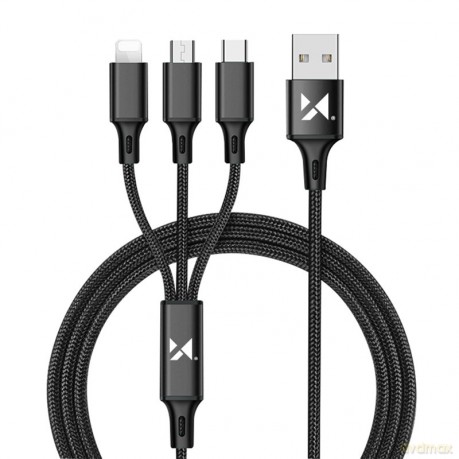 Wozinsky kabel przewód 3w1 USB - USB Typ C/ micro USB/ Lightning 2,8A 1,25m czarny
