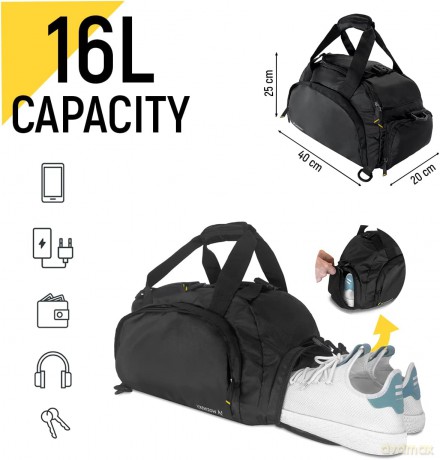 Wozinsky torba sportowa podróżna plecak bagaż podręczny torba 40x20x25 cm do samolotu czarny (WSB-B01)