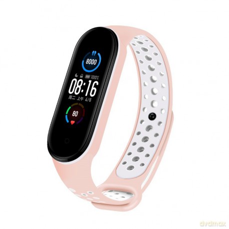 Zamienna silikonowa opaska pasek do Xiaomi Mi Band 5 Dots różowo-biały