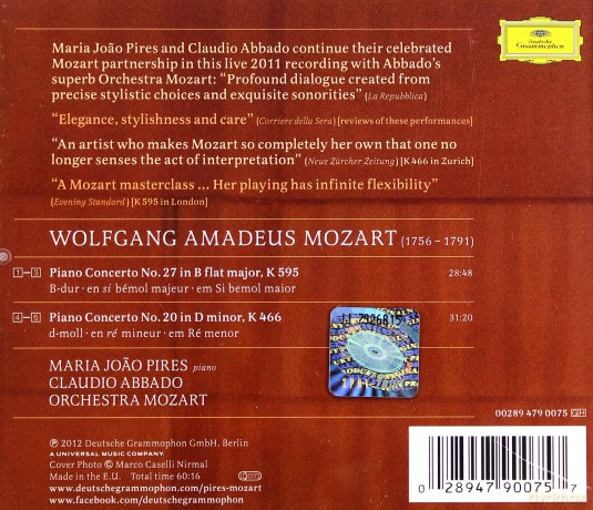 Maria Joao Pires: Mozart:Piano Concertos 20&27 [CD]