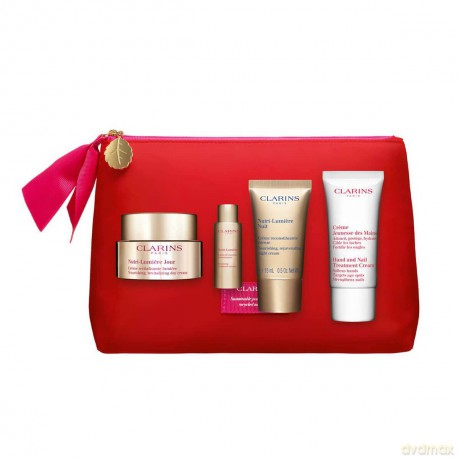 Clarins Skin care gift set with Nutri Lumiere cosmetic bag